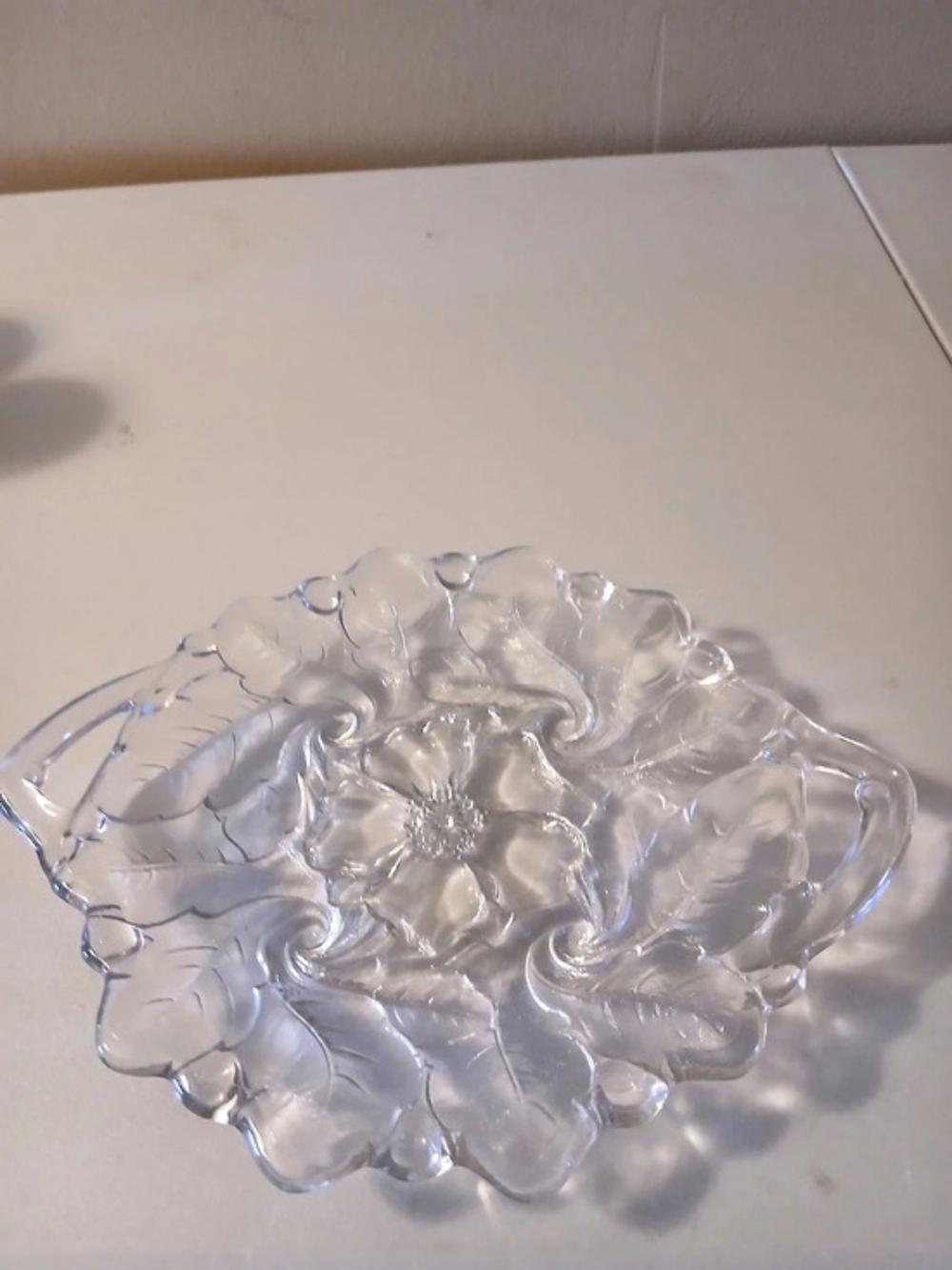 Clear Floral Glass Serving Plate